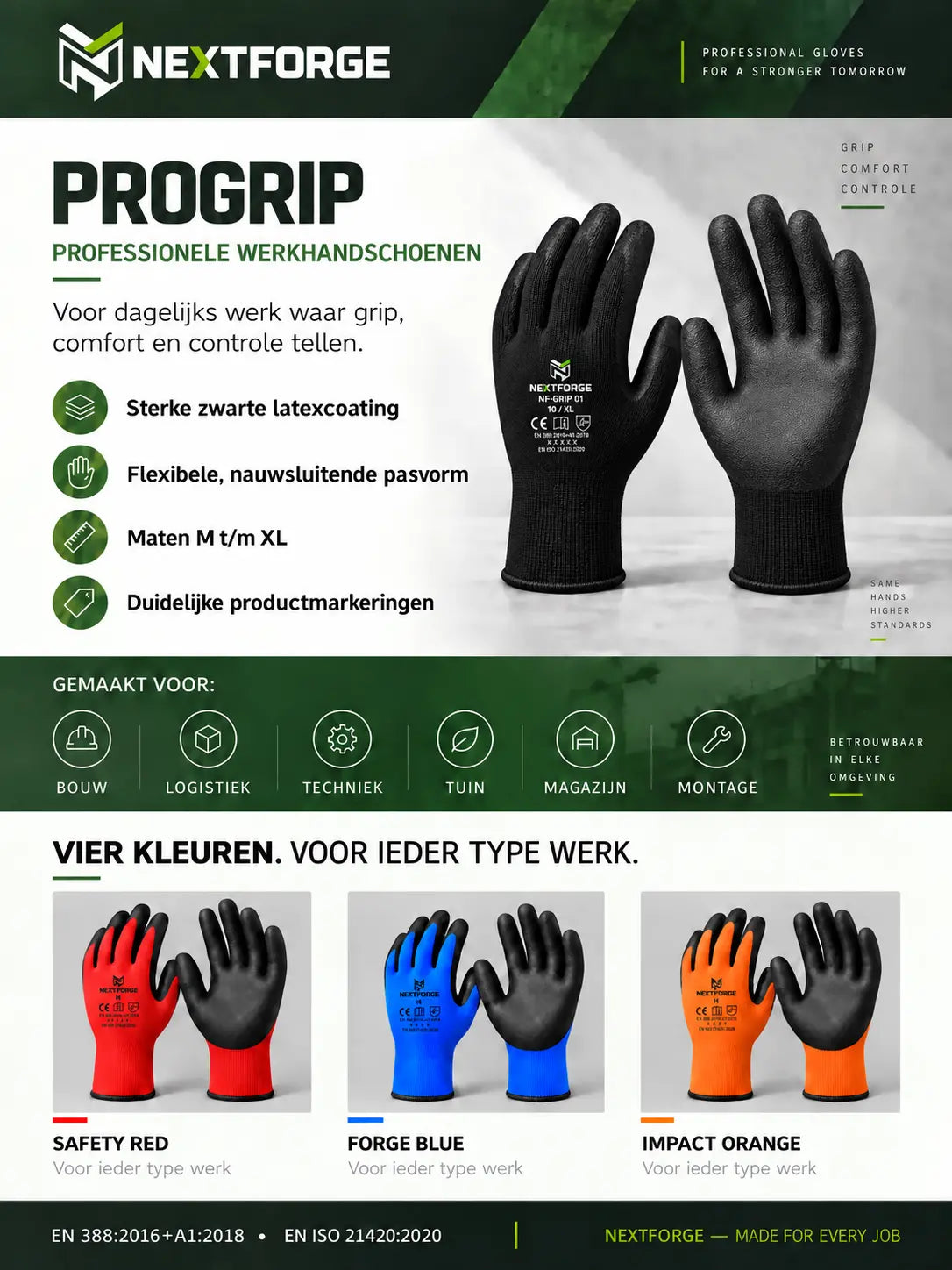NEXTFORGE professionele werkhandschoenen voor bouw, logistiek, techniek en tuinwerk